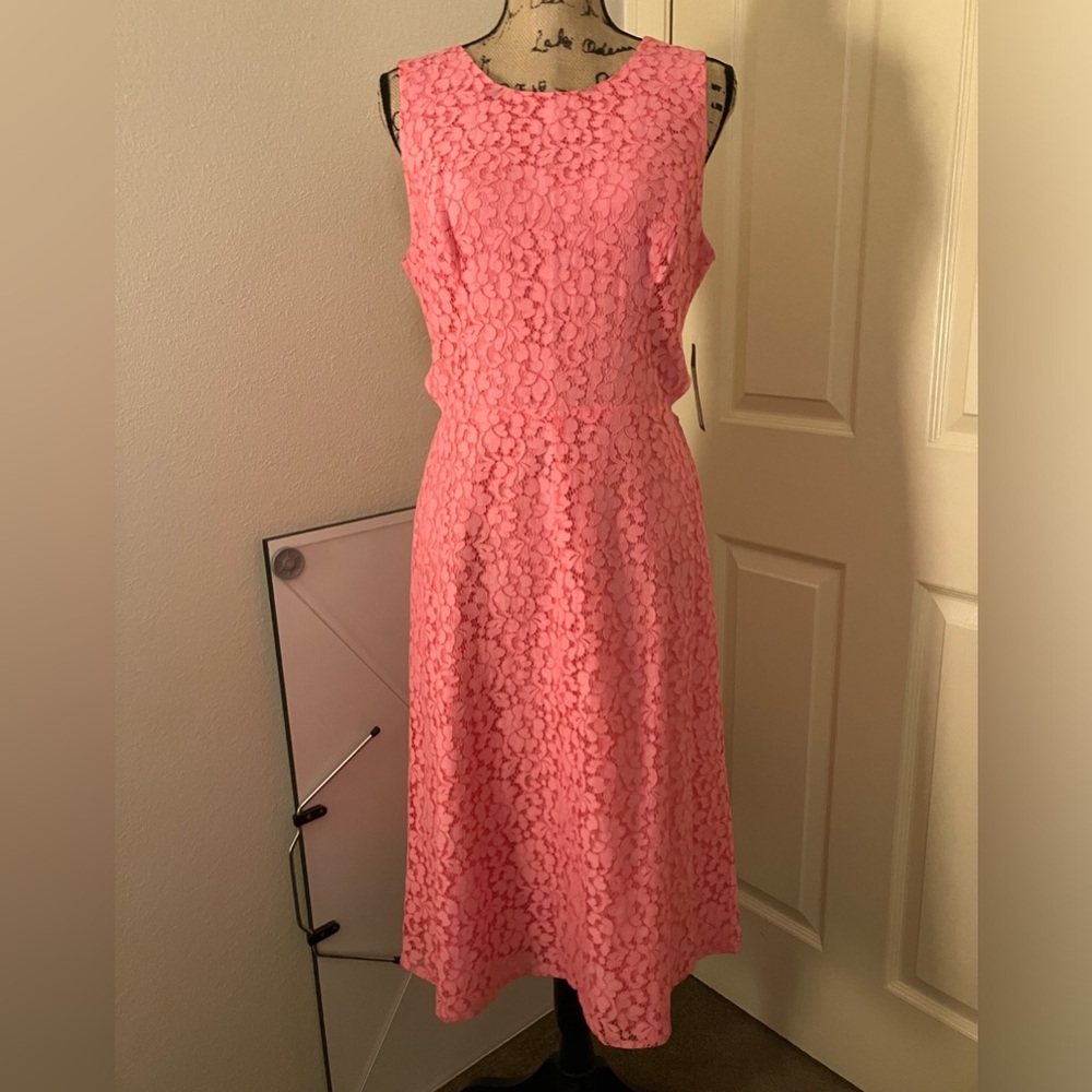 Rachel Roy neon flamingo pink lace side cutout dress sexy chic 10